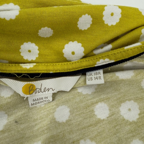 Boden Dress Women 14 Chartreuse Midi Wrap Front Floral Short Cap Sleeves Pockets - Picture 7 of 13